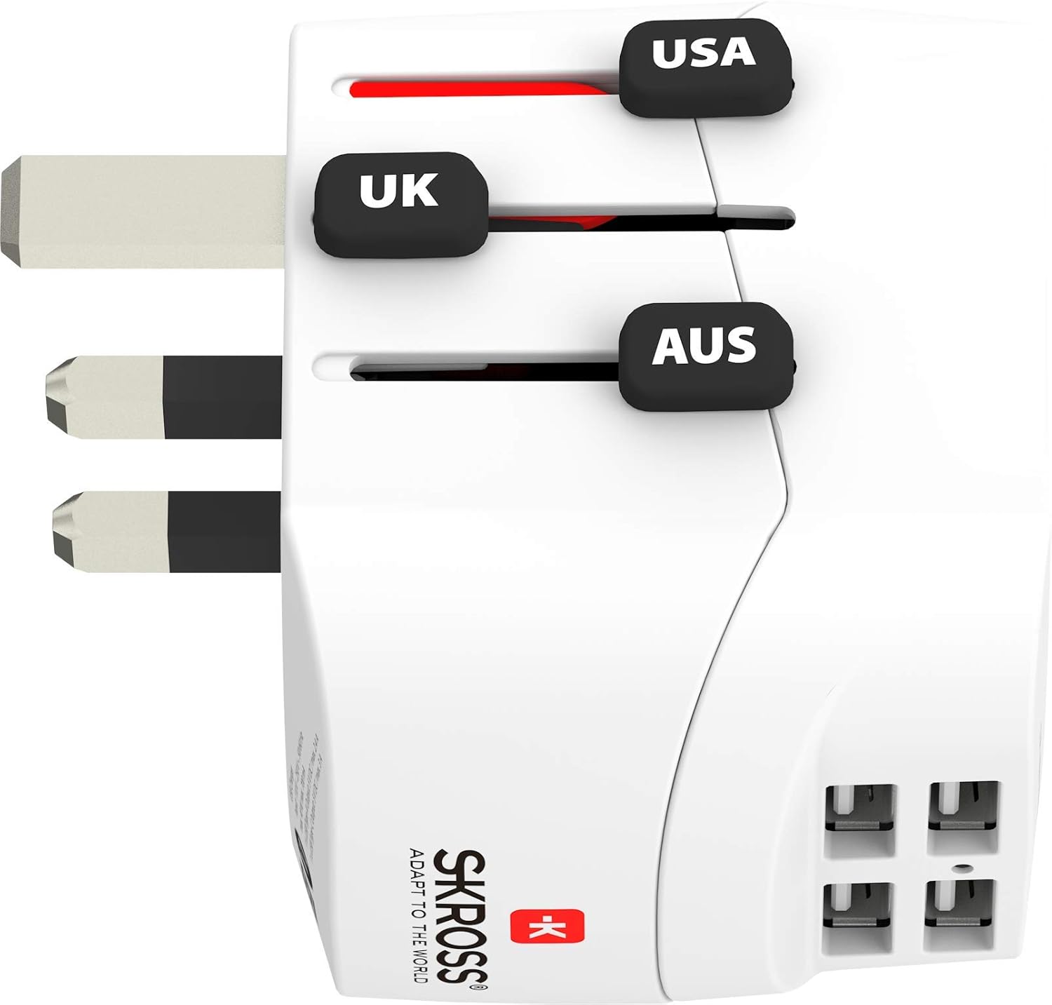 Skross - World Travel Adapter with Ground Plugs (no Swiss & Italy) + 4 USB SLOT 2400 mA White