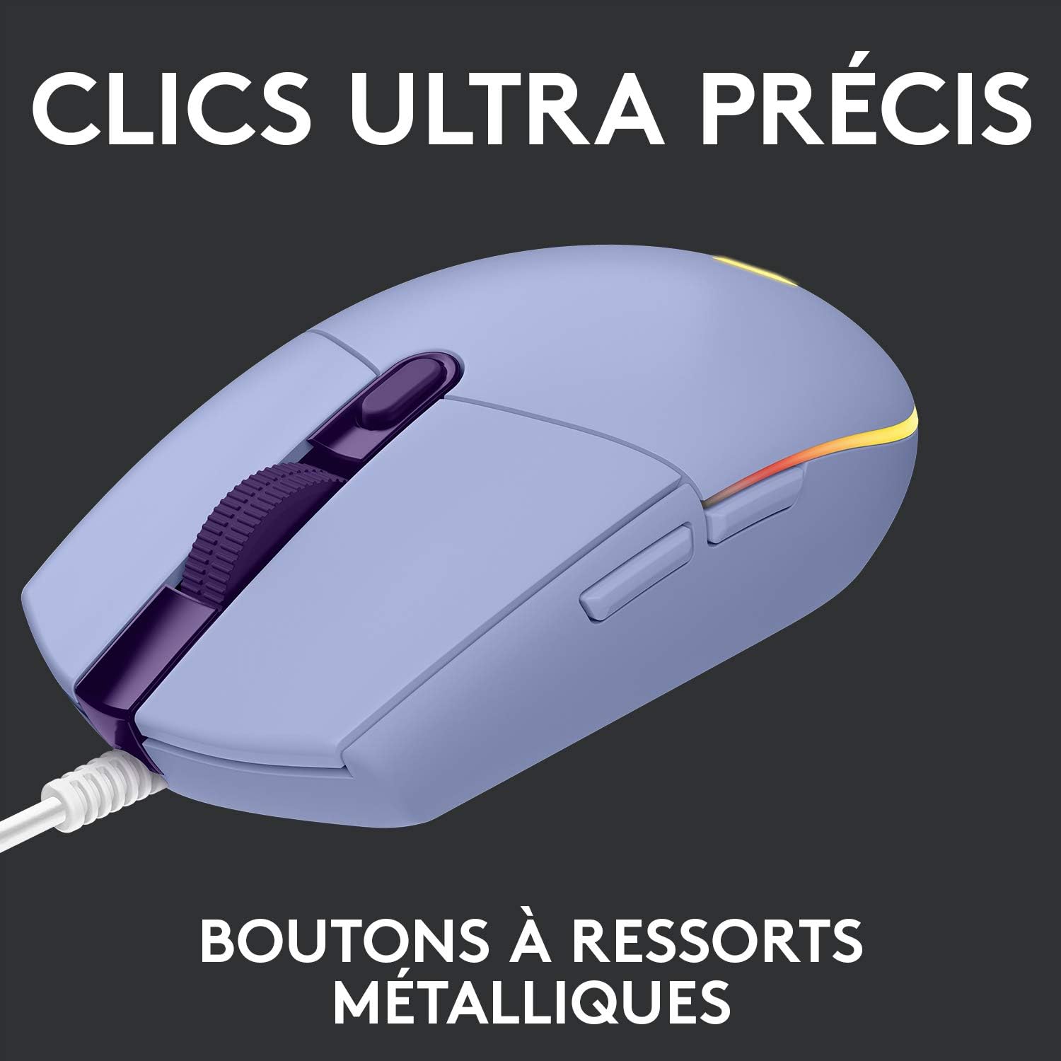 Logitech Souris de jeu sans fil G203 Lightsync Lilas - flash vidéo