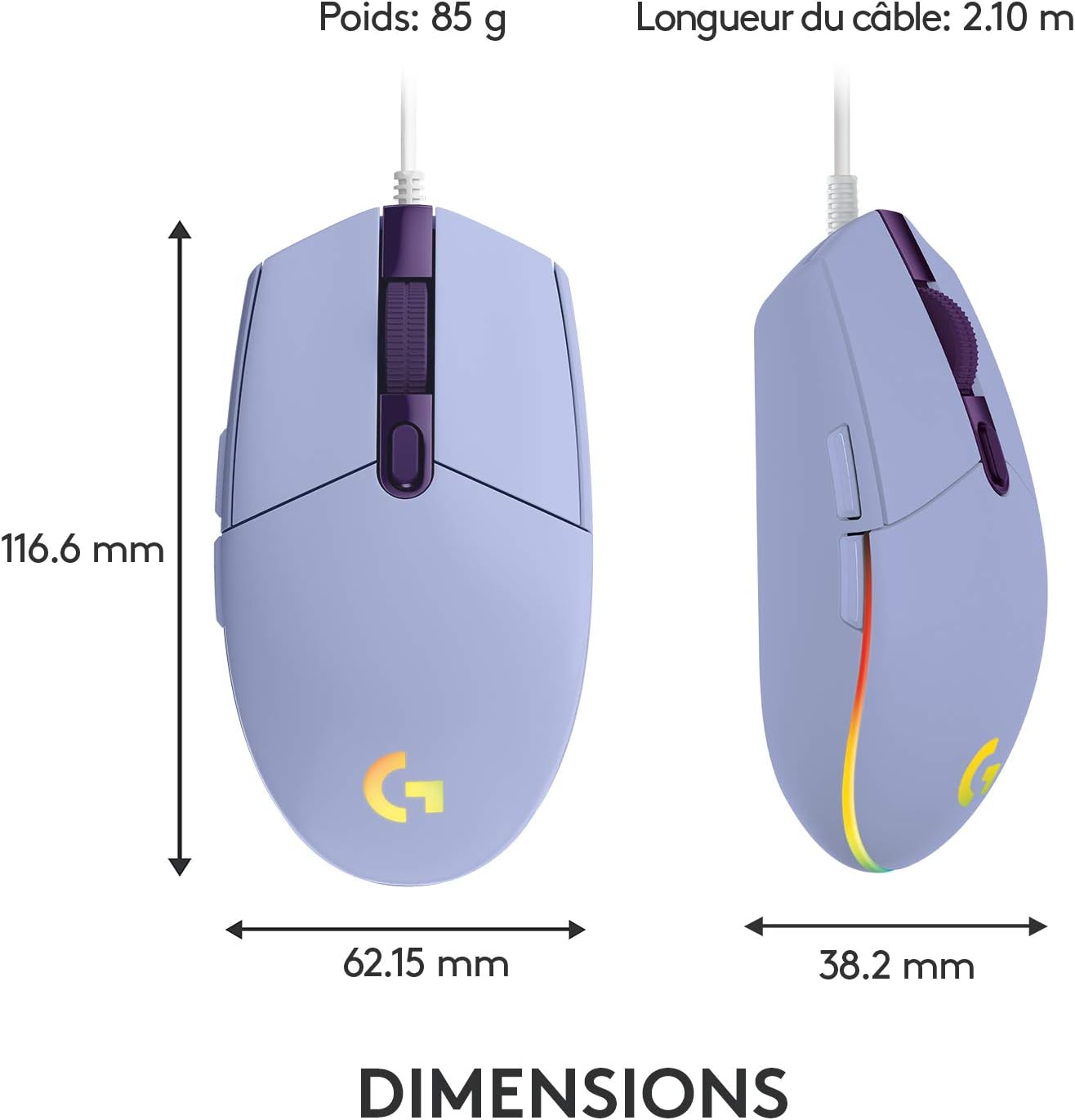 Logitech Souris de jeu sans fil G203 Lightsync Lilas - flash vidéo
