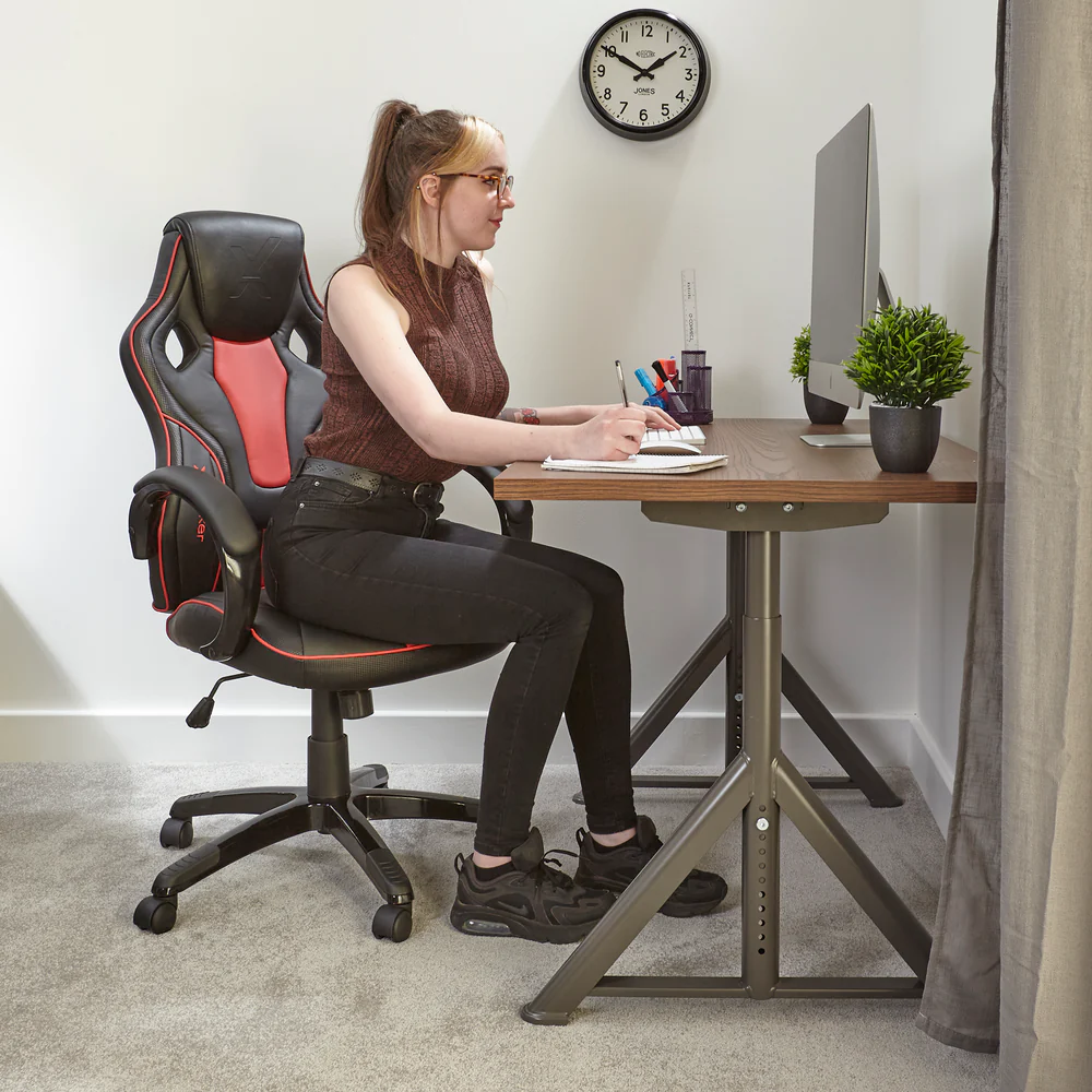 X Rocker - Maverick Height Adjustable Black & Red Office Gaming Chair with Natural Lumbar support