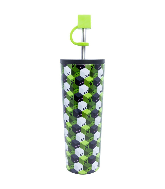 Stor - Minecraft - Gobelet Isotherme en Acier Inoxydable avec Paille et couvercle 3D "IconicMono" 770ml