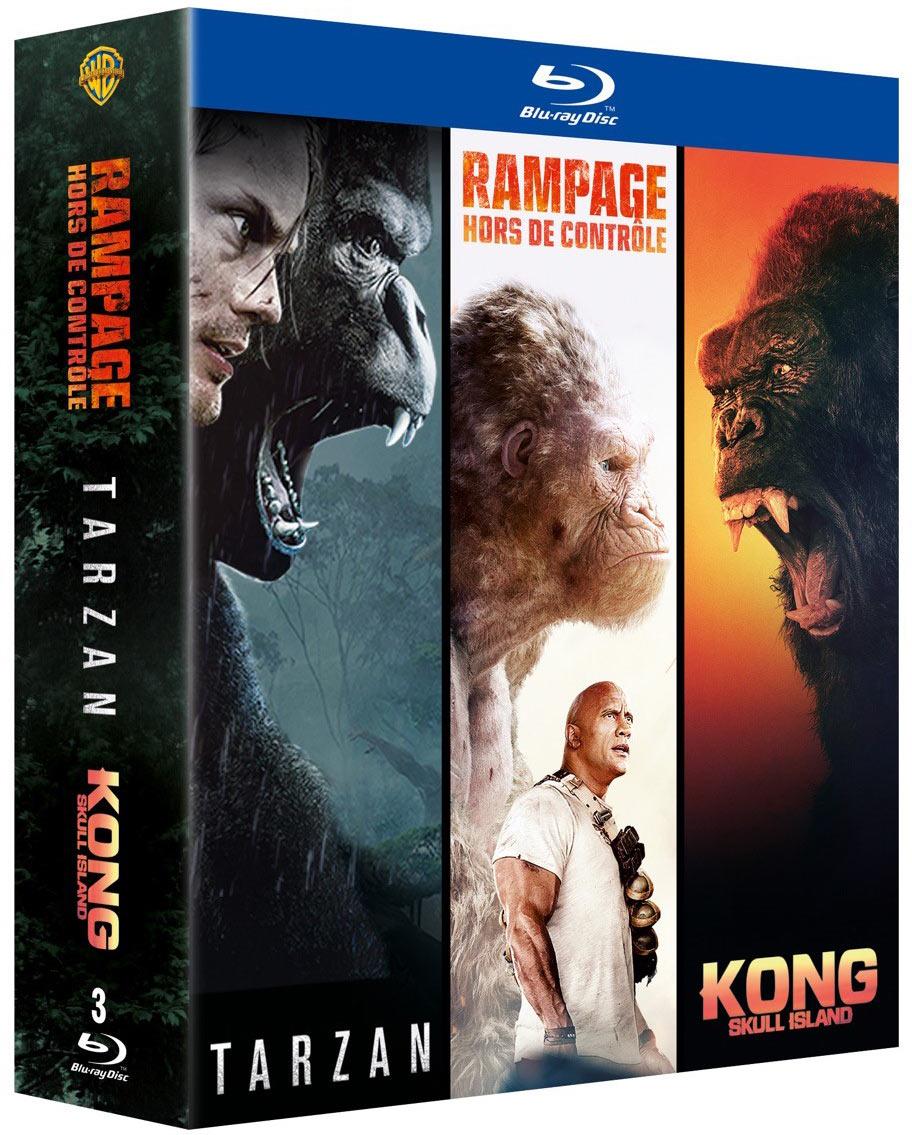 Coffret Action Grands singes - Collection de 3 films - Rampage - Hors de contrôle + Tarzan + Kong [Blu-ray]