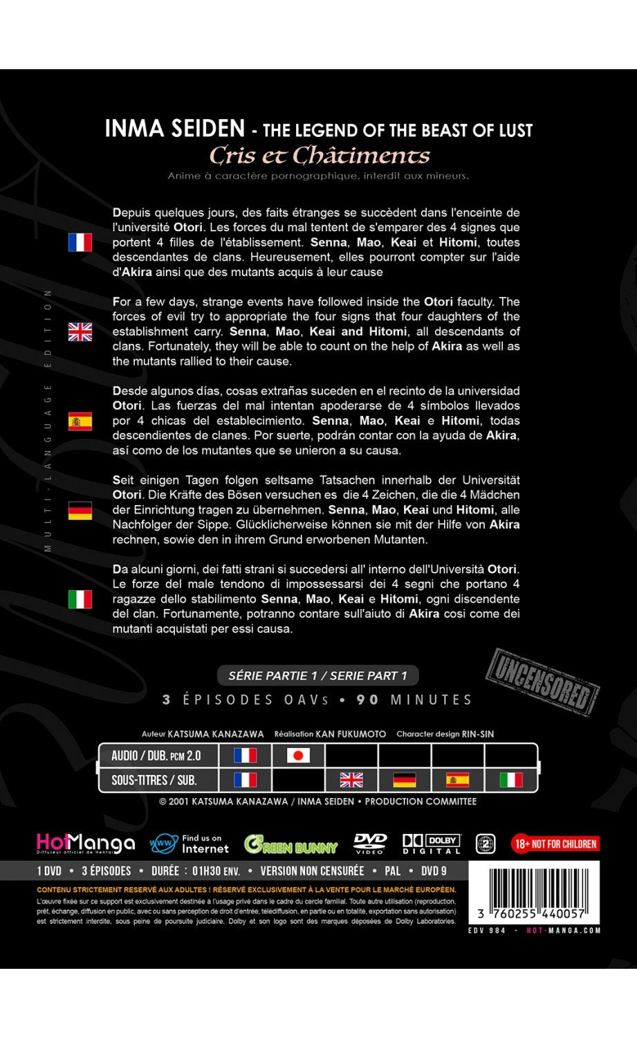 Inma Seiden : Kuro ai (Cris et Châtiments) - Partie 1/2 (3 OAV) - DVD - Non censurée