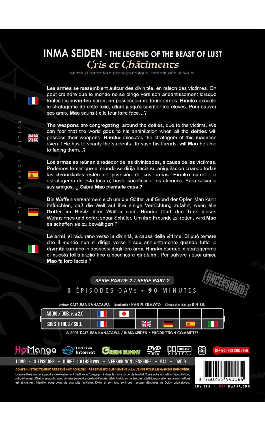 Inma Seiden : Kuro ai (Cris et Châtiments) - Partie 2/2 (3 OAV) - DVD - Non censurée
