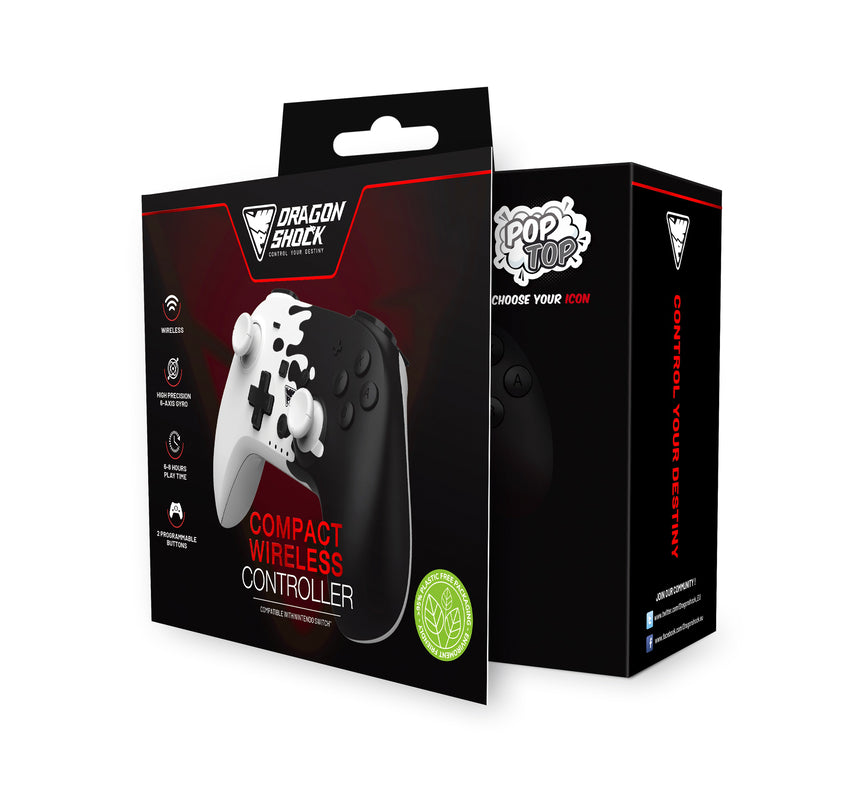 DragonShock - Manette compacte sans fil Bluetooth PopTop Noir et Blanc pour Nintendo Switch et Switch OLED