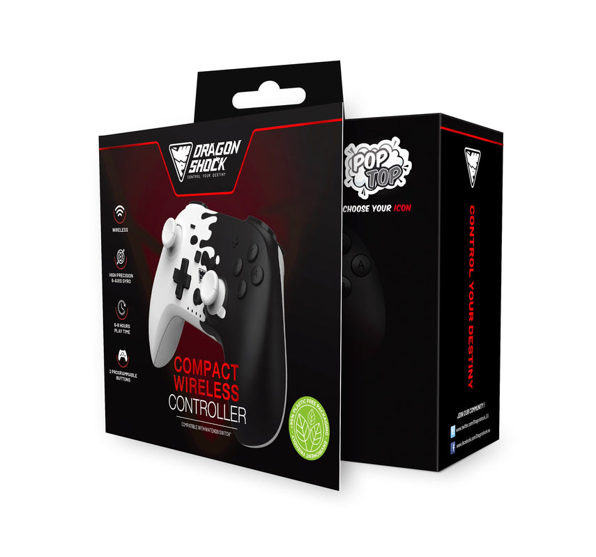 DragonShock - Manette compacte sans fil Bluetooth PopTop Noir et Blanc pour Nintendo Switch et Switch OLED