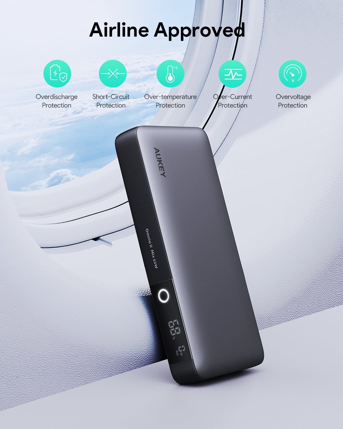 Aukey - Power Bank Noire Sprint X 20000mAh 65W Charge rapide