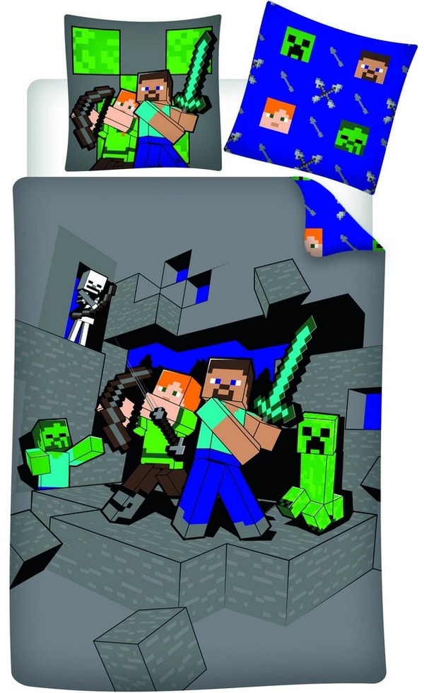 Minecraft - Housse de couette en polycoton Steve et Alex (140x200cm + 65x65cm)