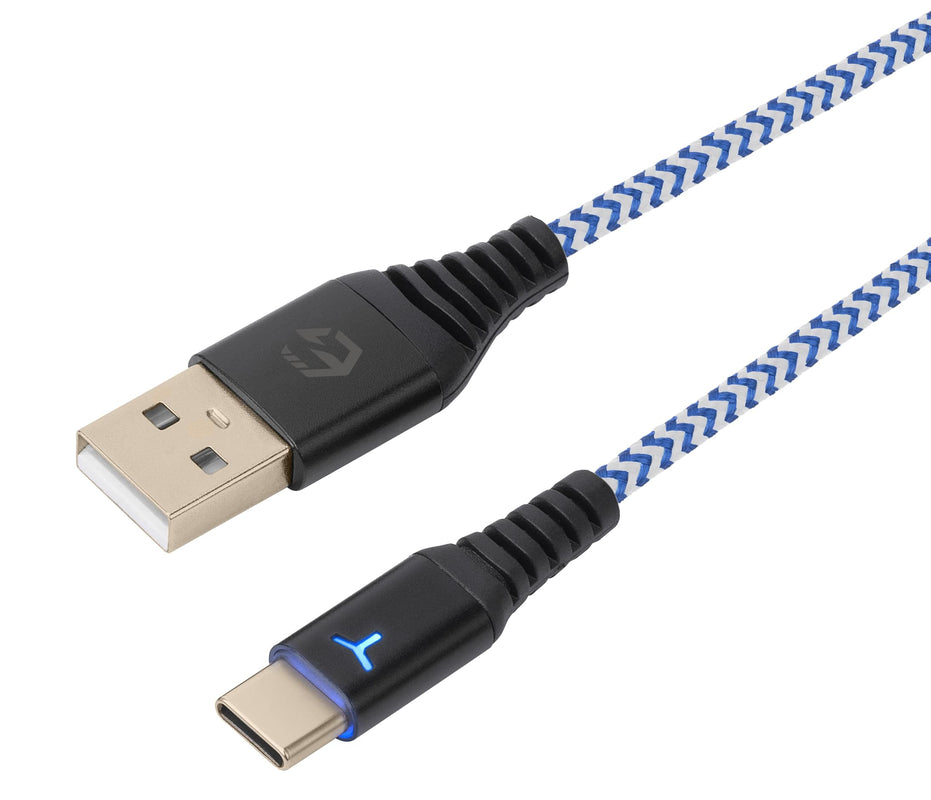 EgoGear - Câble de recharge tressé USB-C de 3m SCH10 Blanc et Bleu pour PS5, Xbox Series X|S, Switch, Switch Lite et Switch OLED