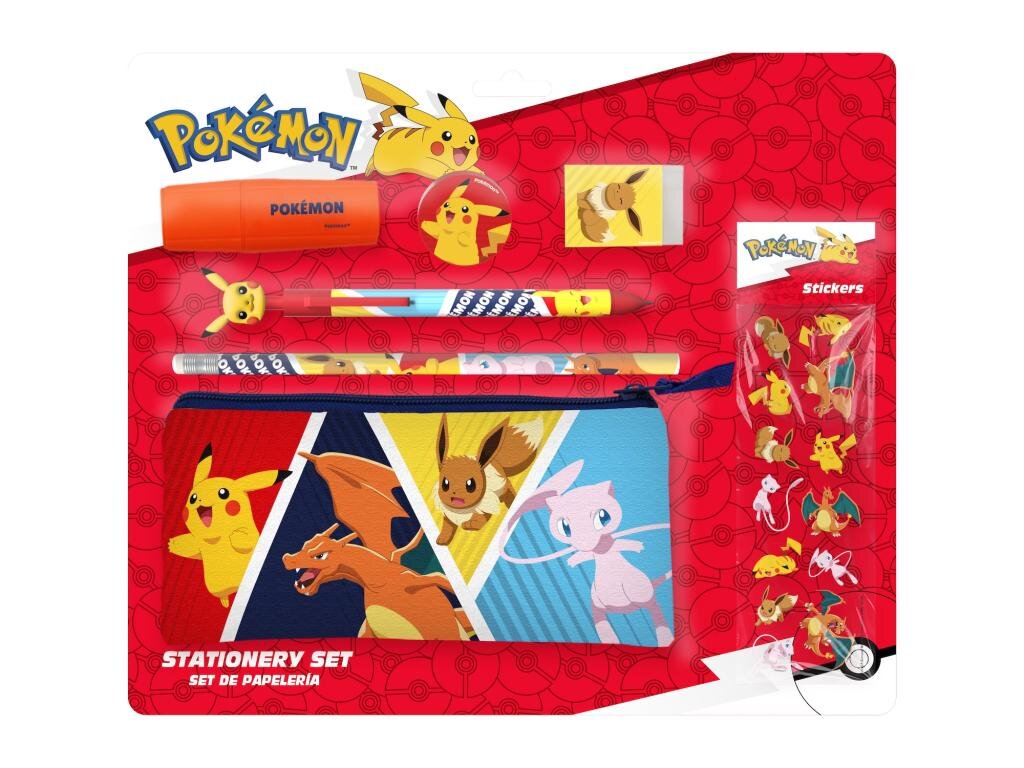 Pokémon - Set de Papeterie avec une trousse triple et stickers 7pcs