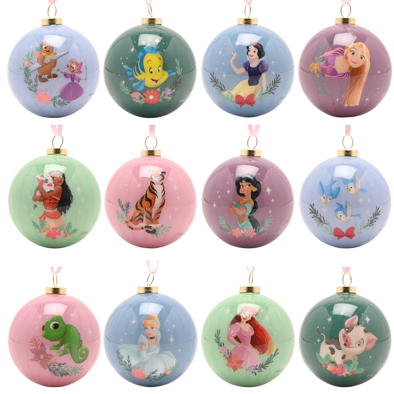 Disney - Lot de 12 Boules de Noël Princesses et Compagnons dans un Coffret Cadeau