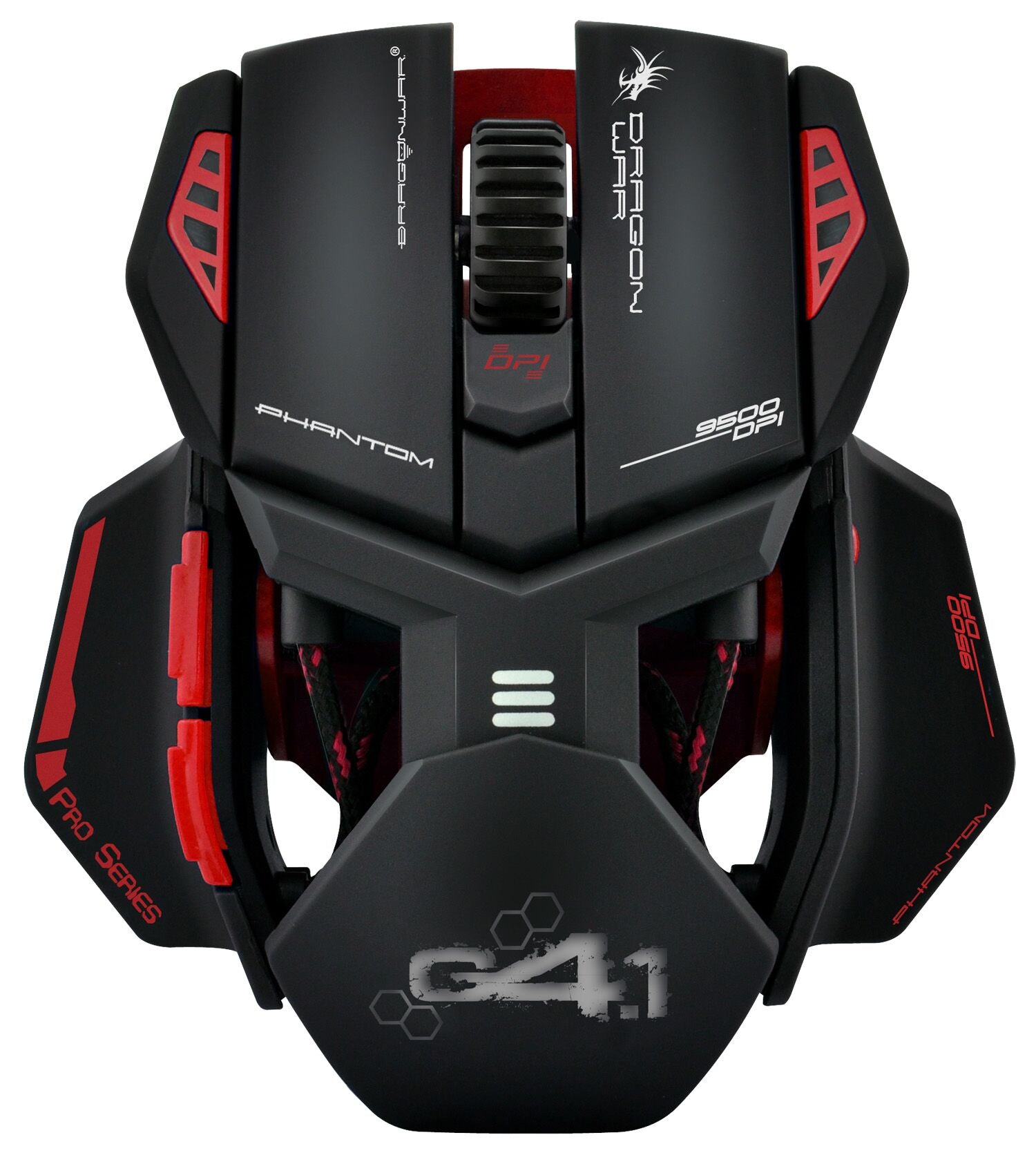 Dragonwar G4.1 Phantom 9500 DPI ergonomique et personnalisable Souris de jeu RGB à 7 boutons - défilement et tapis de souris XL gratuit - à deux mains. Rouge.