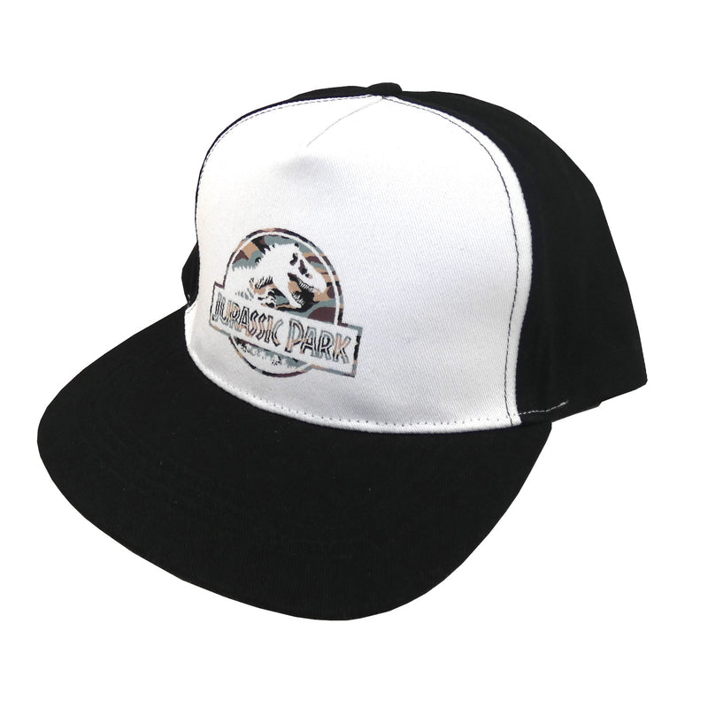 Jurassic Park - Casquette Snapback Noire et Blanche Logo Camouflage