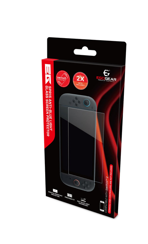 EgoGear - Protecteur d'écran en verre anti-lumière bleue SPR15 pour Switch 2 (2 pcs)