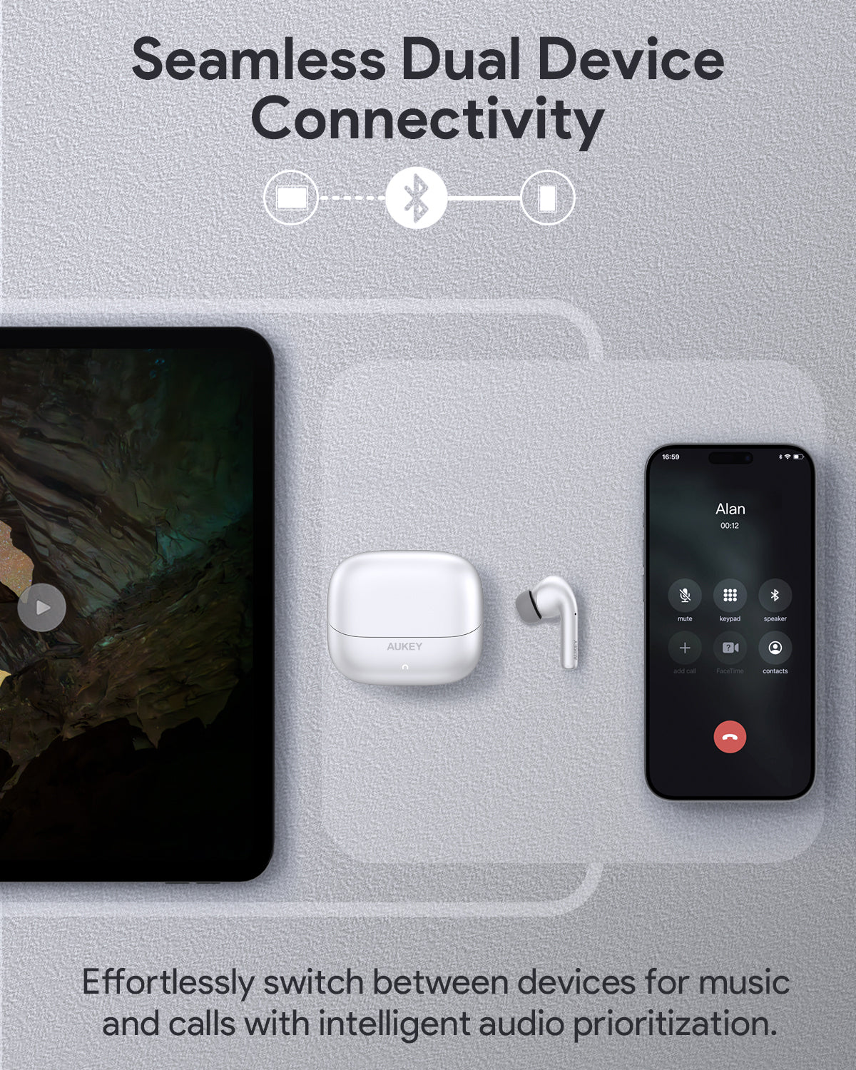 Aukey - Écouteurs sans fil connectés Beyond ANC Pro Blanc - flash vidéo