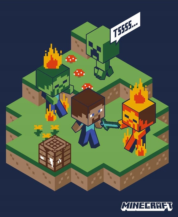 Minecraft - Couverture en polaire Steve et les zombies (100x140cm) - flash vidéo