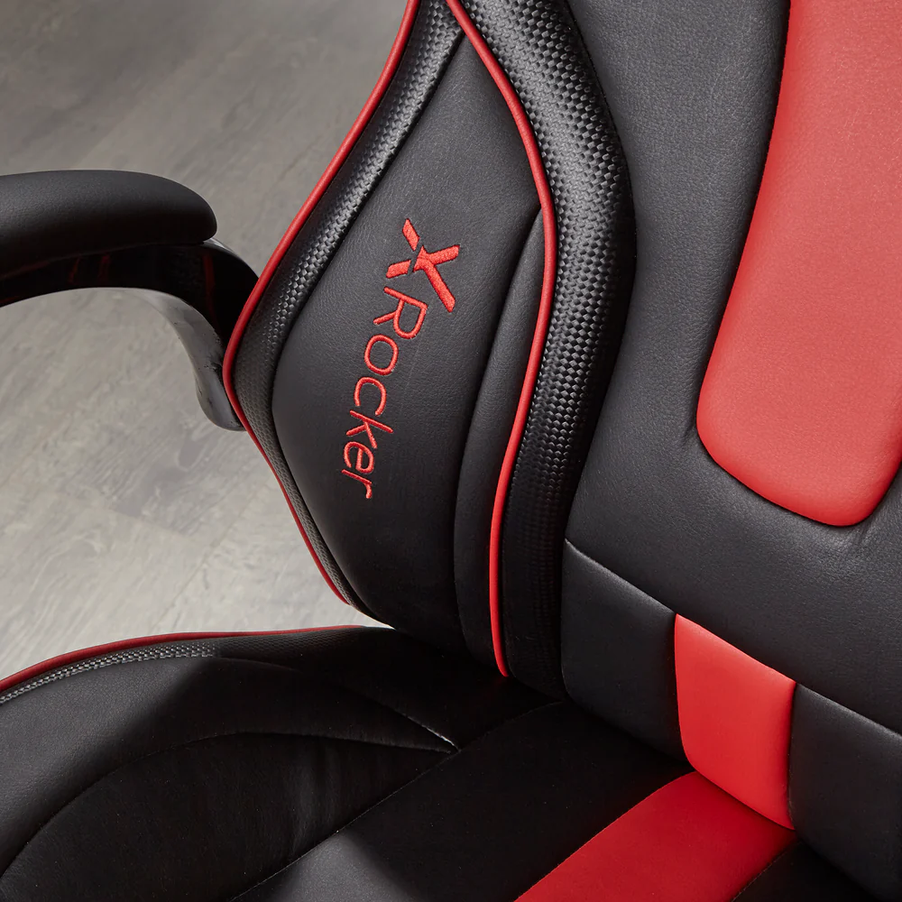 X Rocker - Maverick Height Adjustable Black & Red Office Gaming Chair with Natural Lumbar support