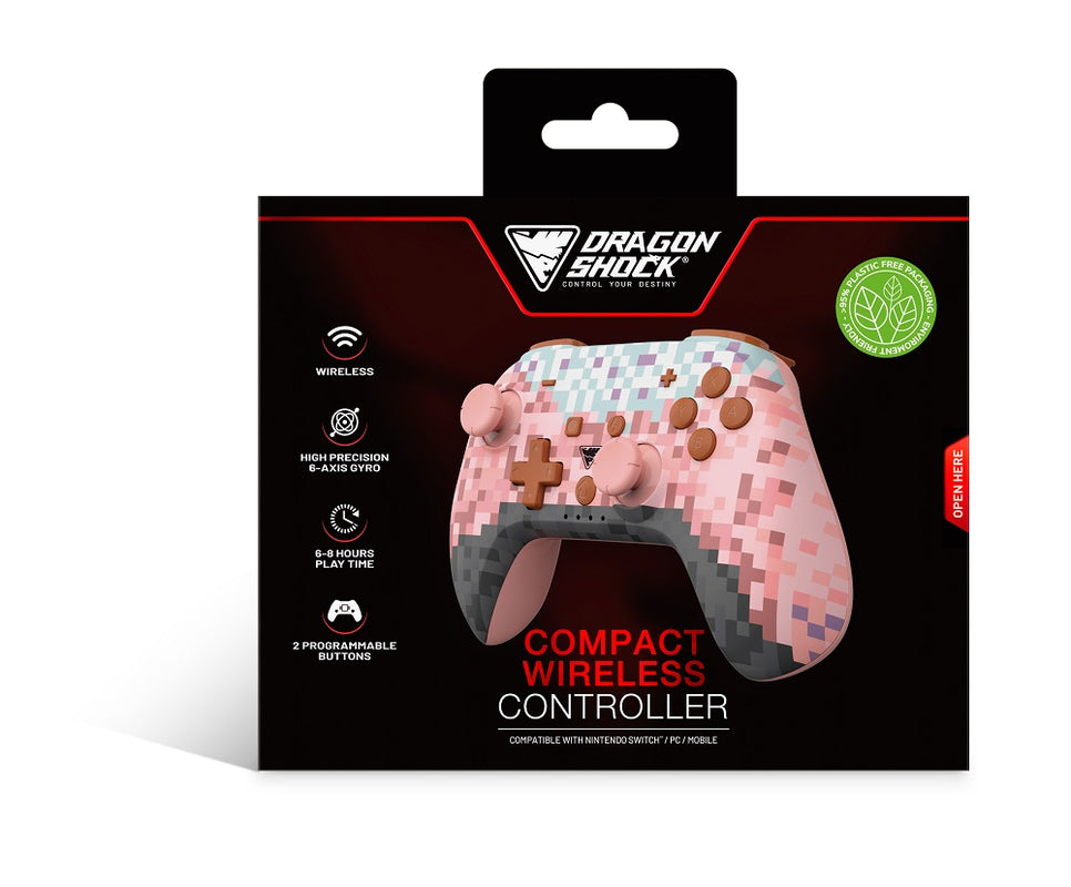 DragonShock - Manette compacte sans fil Bluetooth PopTop Cube Rose pour Switch et Switch OLED