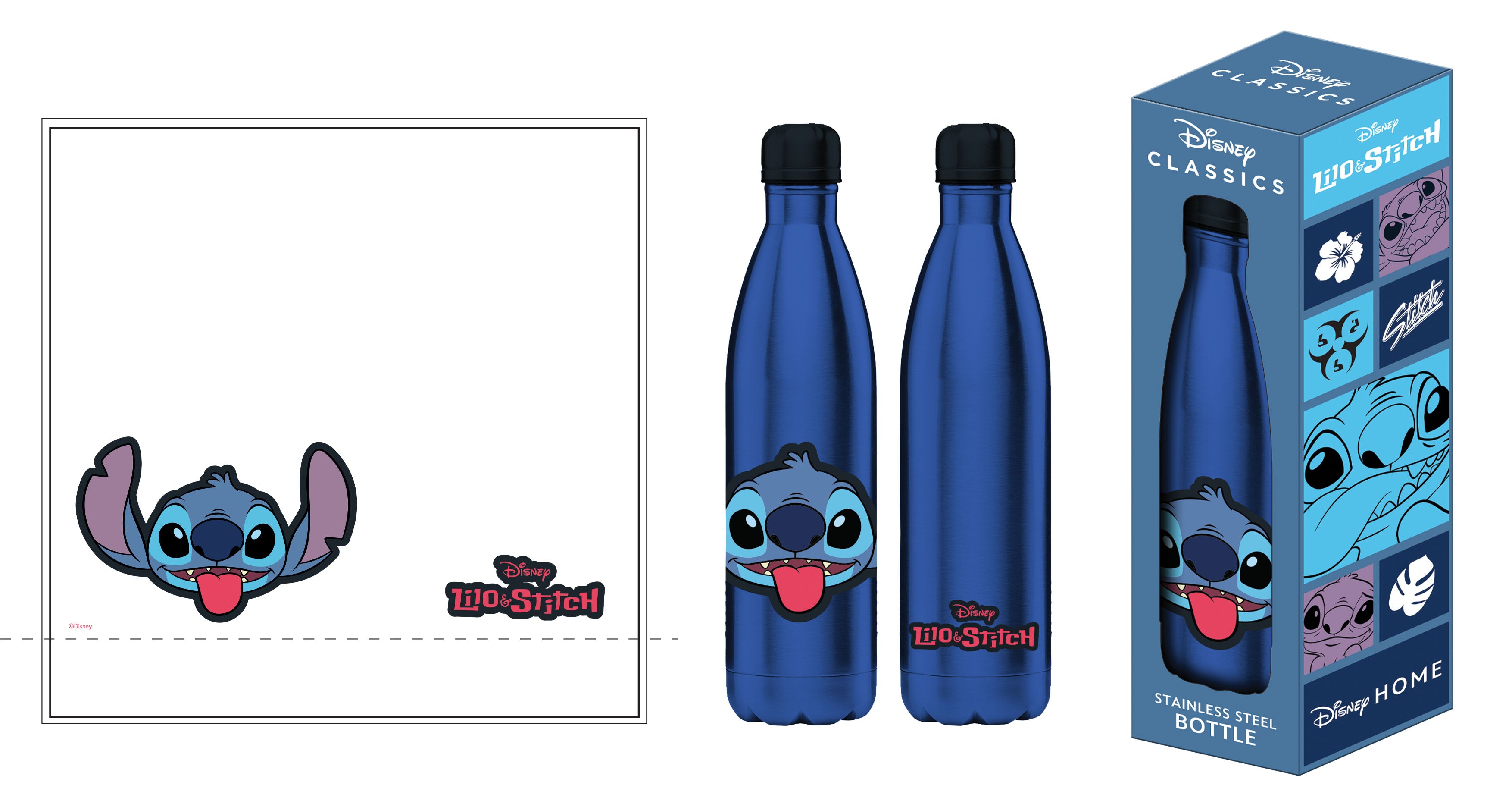 Disney - Bouteille d'eau en acier inoxydable Stitch - 500ml - flash vidéo