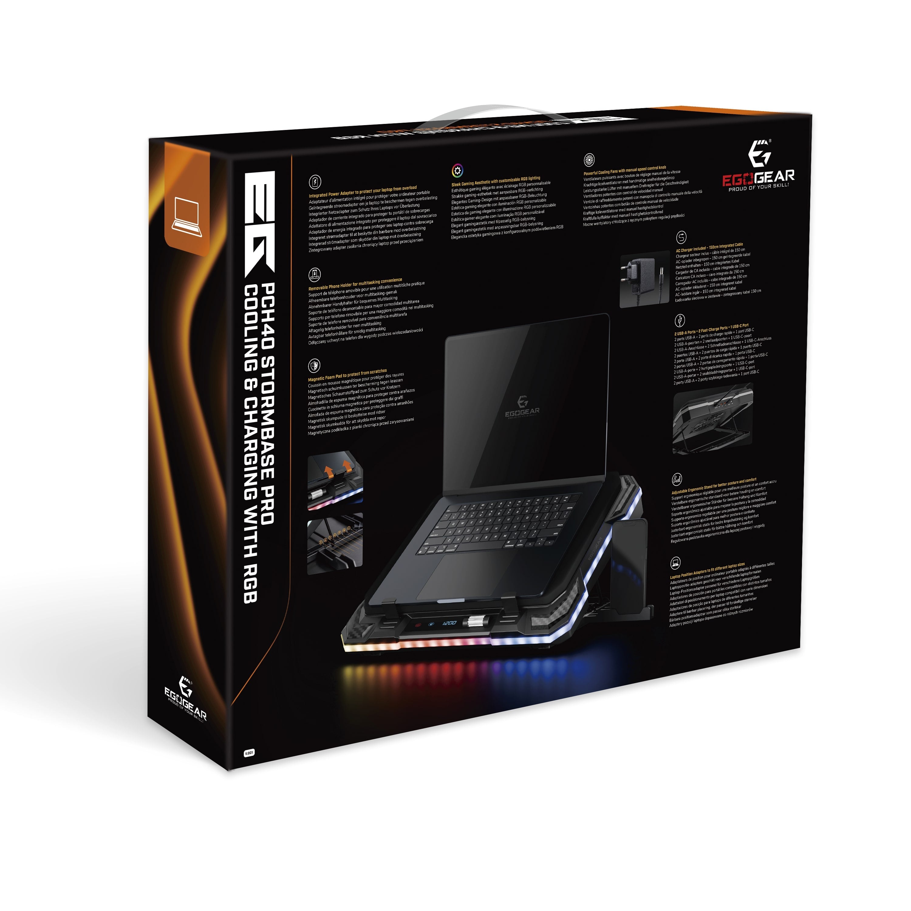 EgoGear - PCH40 - Base de refroidissement Stormbase RGB LED pour PC