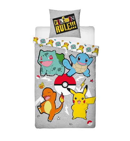 Pokémon - Parure de lit en microfibre Pikachu et Starter 1G (200x140cm + 63x63cm) - flash vidéo