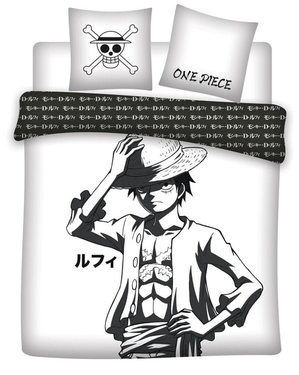 One Piece - Housse de couette en microfibre Luffy noir et blanc (240x220cm + 2x 63x63cm)