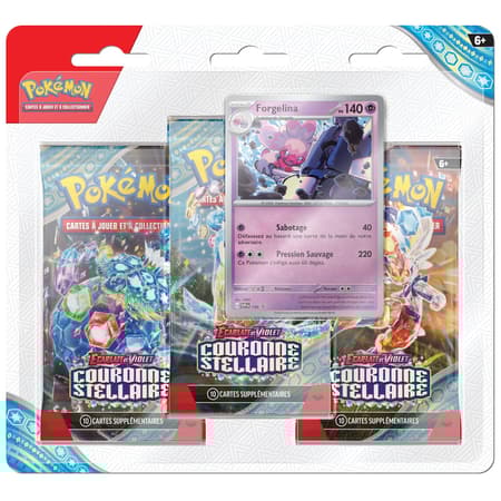 Pokémon JCC - Écarlate et Violet - Pack Blister de 3 Boosters EV07 Couronne Stellaire Latias et Forgelina (1 Booster aléatoire) - flash vidéo