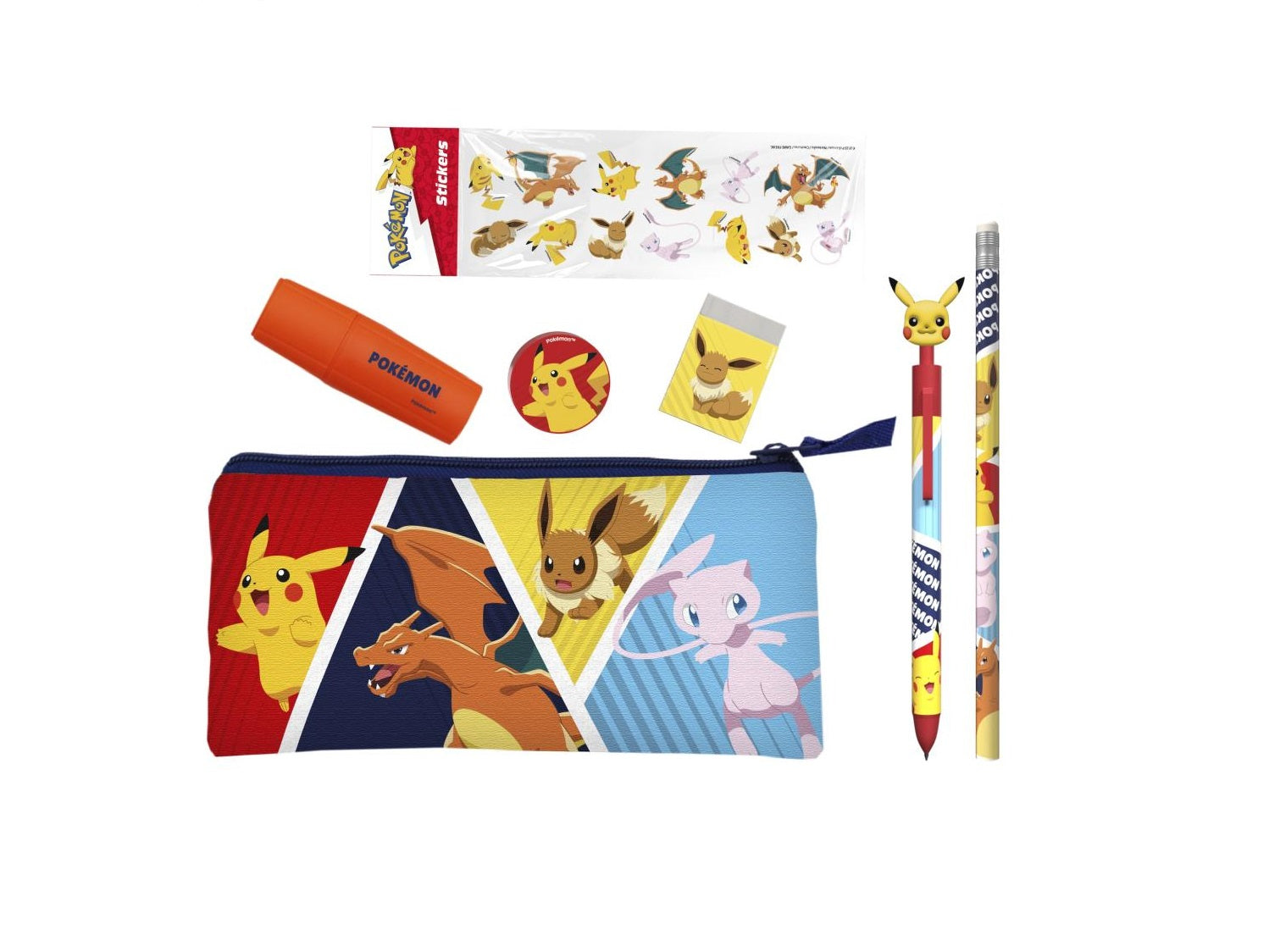 Pokémon - Set de Papeterie avec une trousse triple et stickers 7pcs