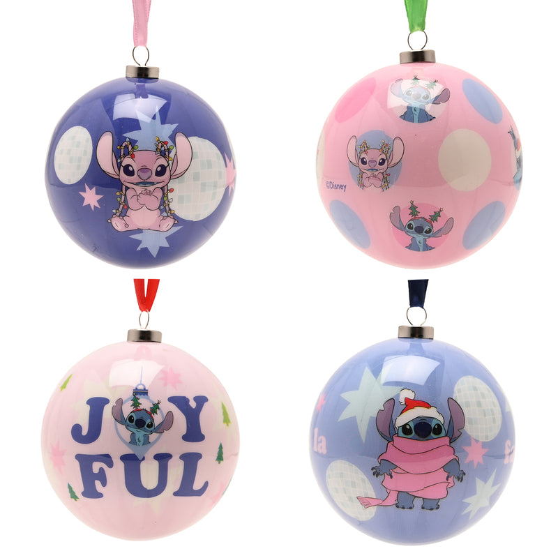 Disney - Lot de 4 Boules de Noël - Stitch et Angel