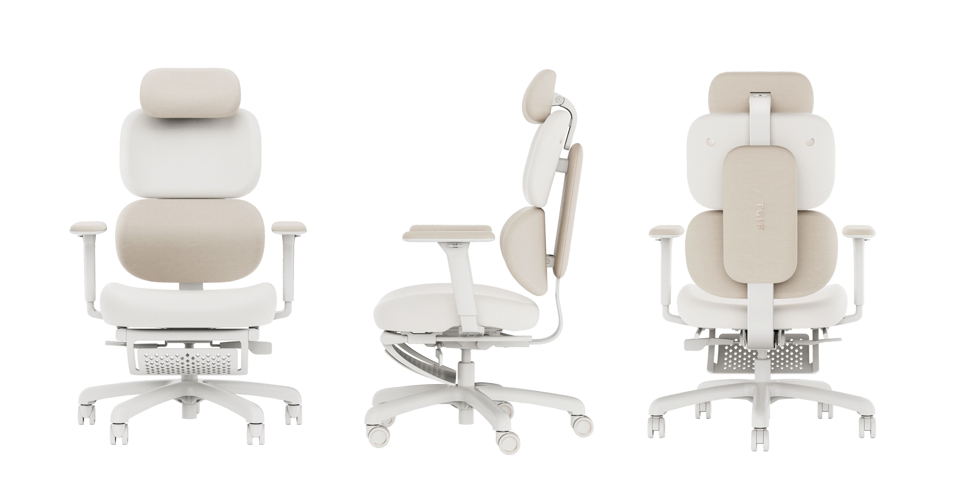 TGIF Gaming - Chaise de bureau ergonomique avec repose-pieds MUSE Ivoire et Blush