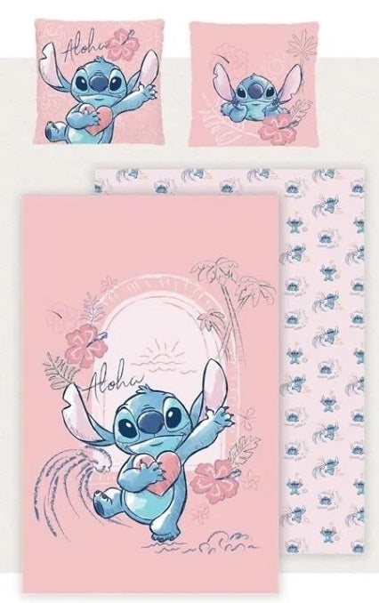 Lilo et Stitch - Housse de couette en 100% coton Coeur Aloha (140x200cm + 65x65cm) - flash vidéo
