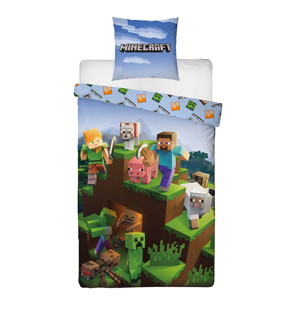 Minecraft - Parure de lit en microfibre (200x140cm + 63x63cm) - flash vidéo