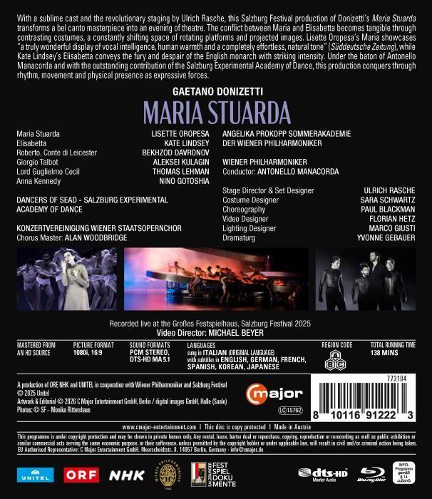 Donizetti : Maria Stuarda. Oropesa, Lindsey, Davronov, Kulagin, Lehman, Gotoshia, Manacorda, Rasche. [Blu-ray]
