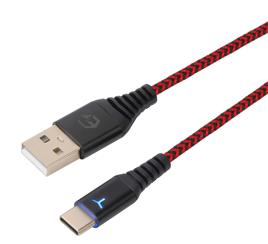 EgoGear - Câble de recharge tressé USB-C de 3m SCH10 Rouge et Noir pour Switch, Switch Lite, Switch OLED, PS5 et Xbox Series X|S