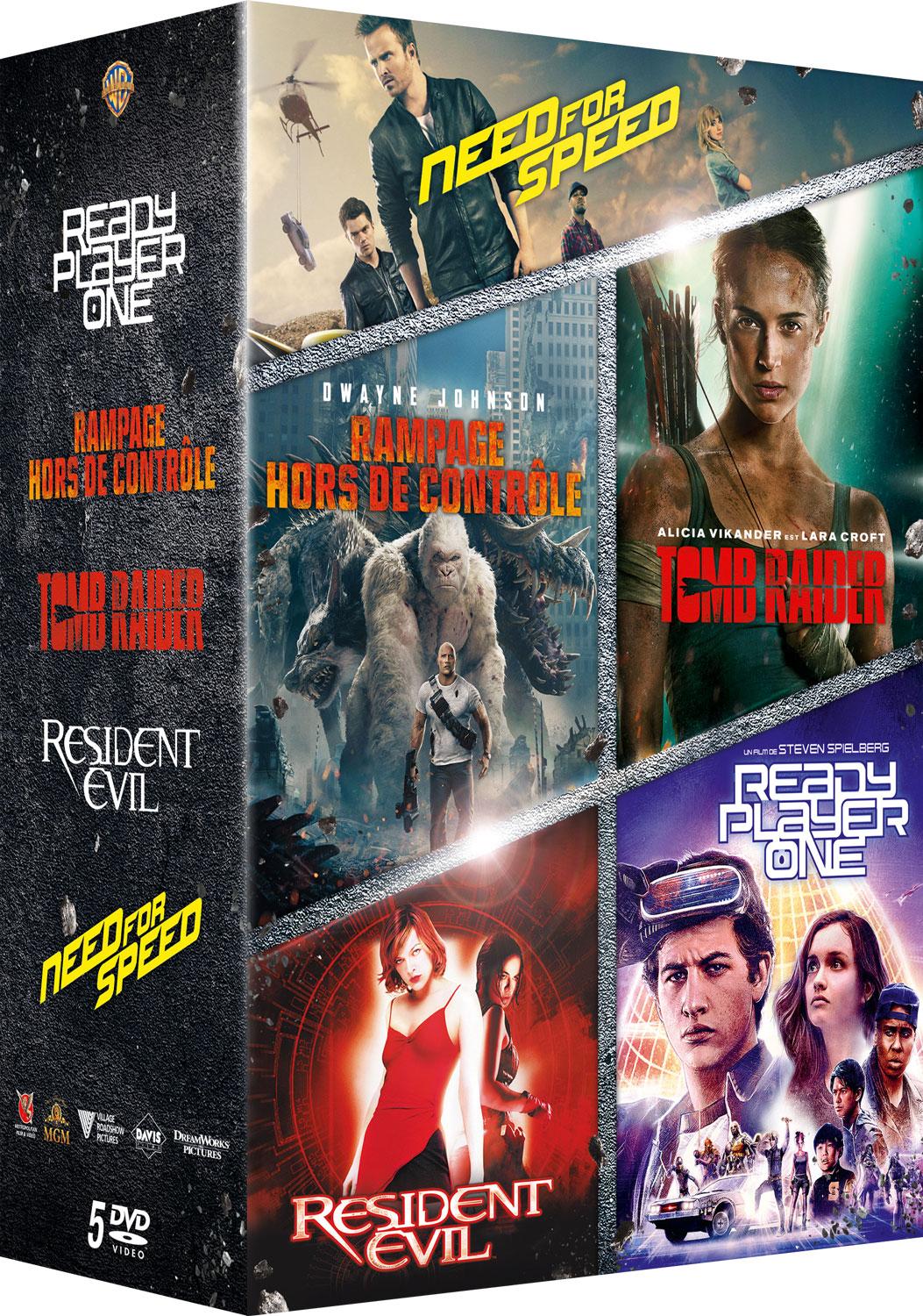 Coffret Films issus de Jeux Vidéo : Rampage - Hors de contrôle + Tomb Raider + Ready Player One + Resident Evil + Need for Speed [DVD]