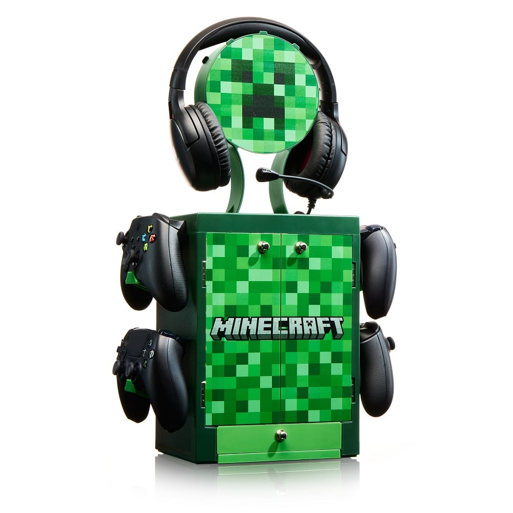 Numskull - Minecraft - Meuble de rangement de jeux inspiré du Creeper pour 4 manettes - 10 jeux - 1 casque - flash vidéo