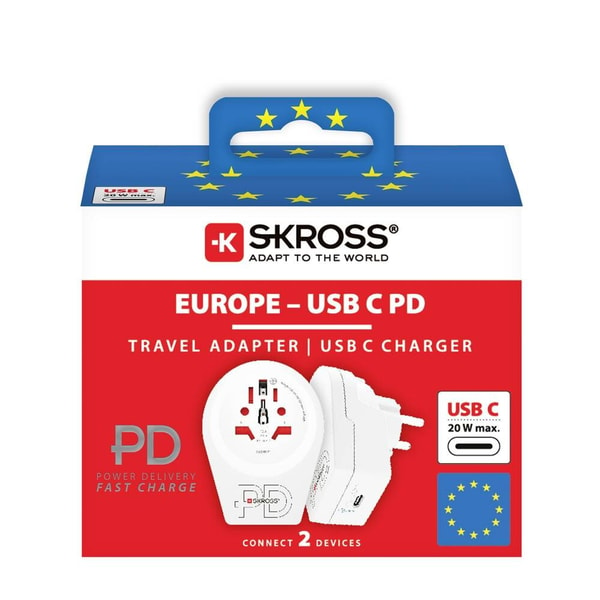 Skross - Adaptateur de voyage Monde vers Europe 16A + USB C