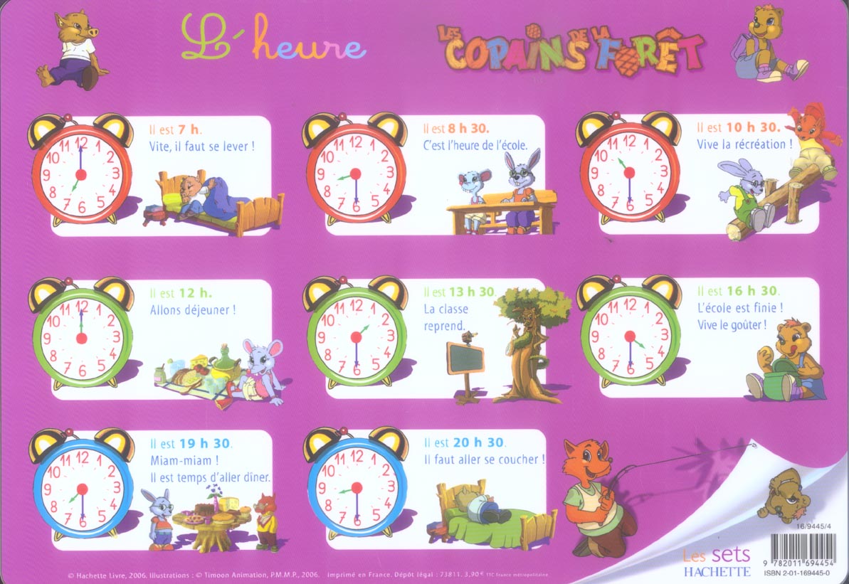 Sous-main copains de la foret ; l'heure