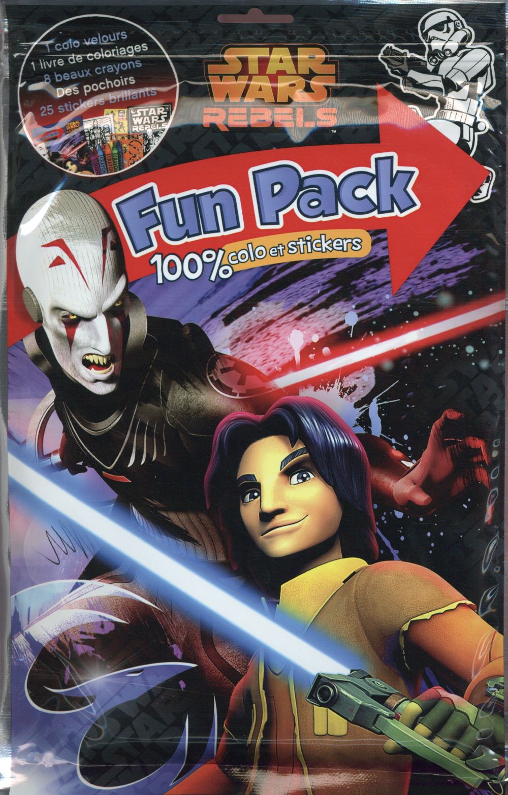 Rebels, Star Wars ; fun pack ; pochette avec pochoir, colos, crayons et stickers