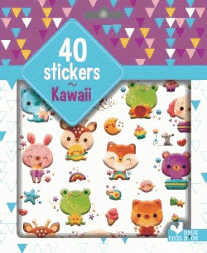 GOMMETTES : 40 stickers kawai ; pochette d'autocollants plastifiés
