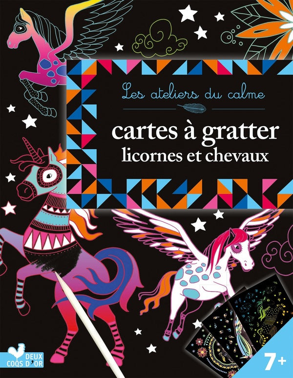 Les ateliers du calme : cartes à gratter ; licornes et chevaux