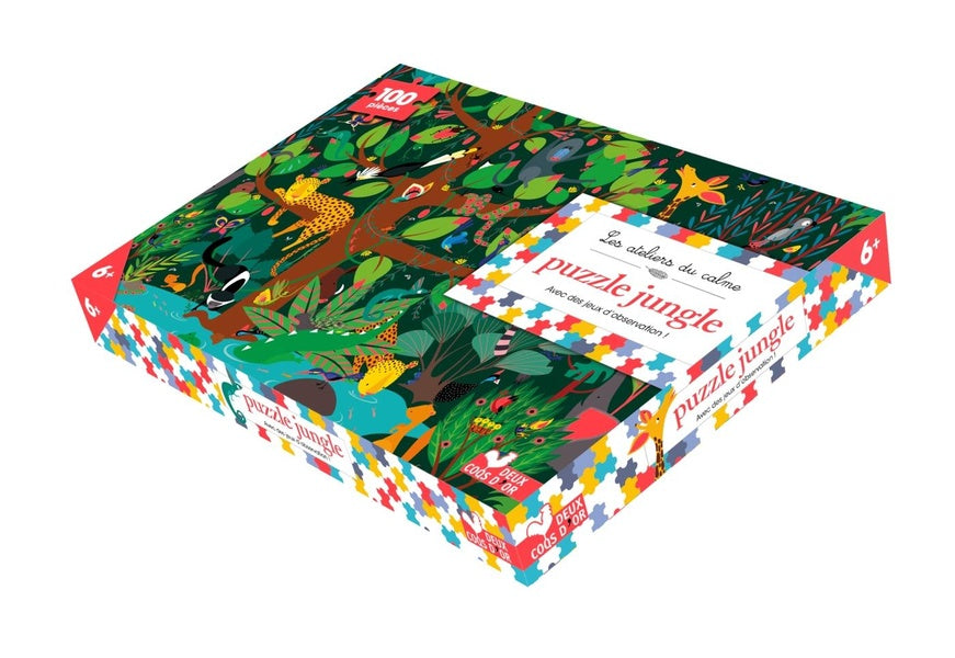 Les ateliers du calme : puzzle jungle ; 1 puzzle 100 pièces et des jeux d'observation