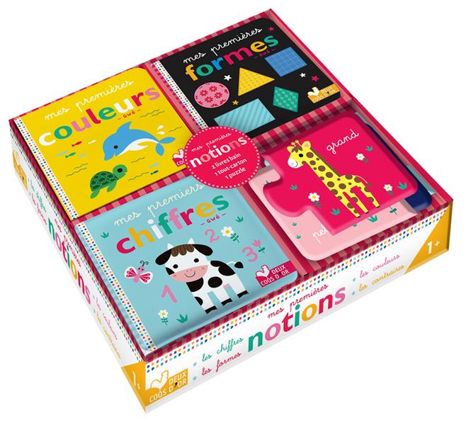 Mes premieres notions - coffret avec livres bain, tout carton et puzzle
