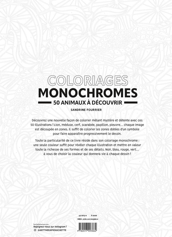 Atelier créatif : Animaux monochromes : 50 animaux à découvrir
