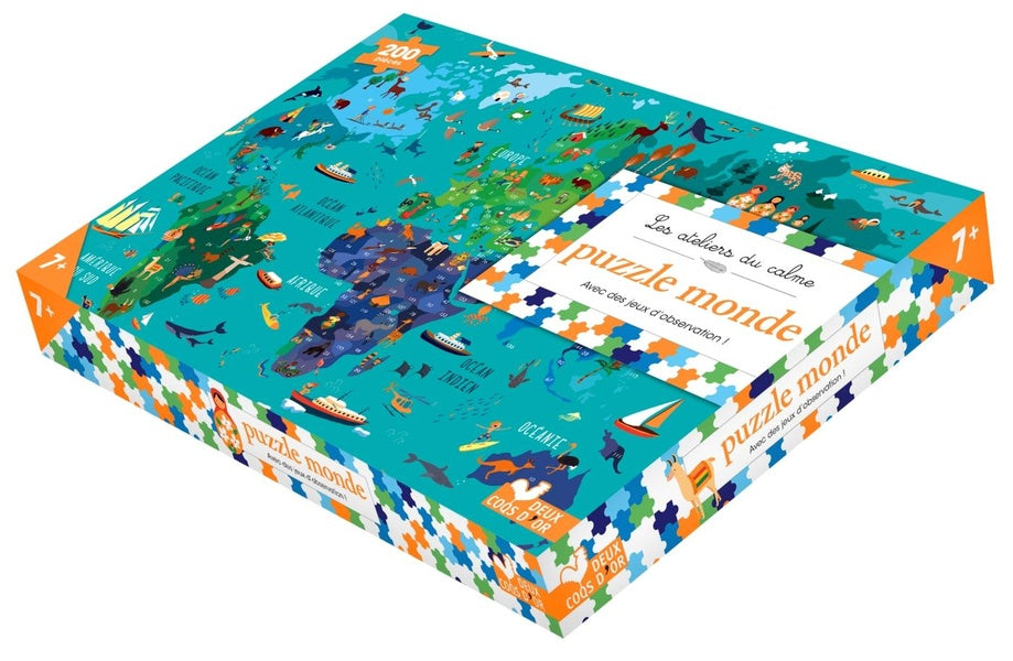 Les ateliers du calme : puzzle monde ; avec des jeux d'observation !
