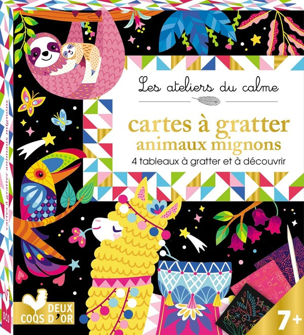 Cartes à gratter ; animaux mignons ; 4 tableaux à gratter et à découvrir