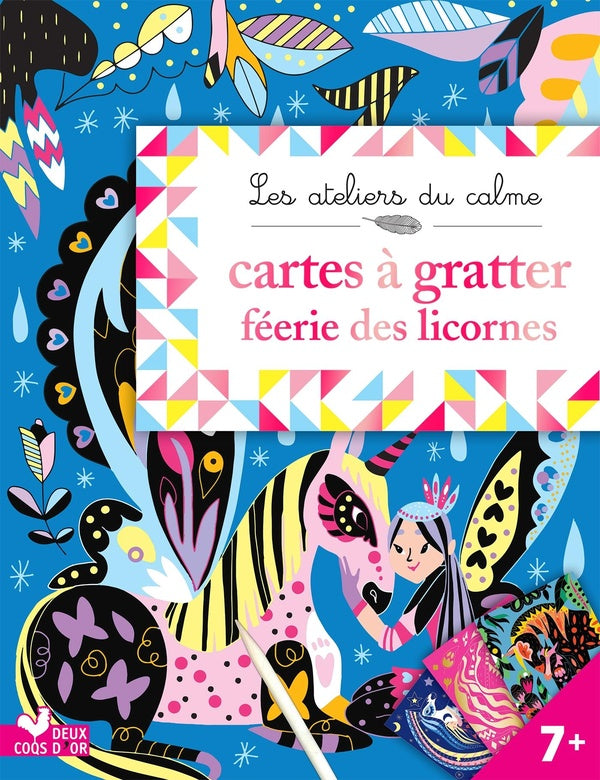 Cartes à gratter féérie licornes ; pochette avec accessoires
