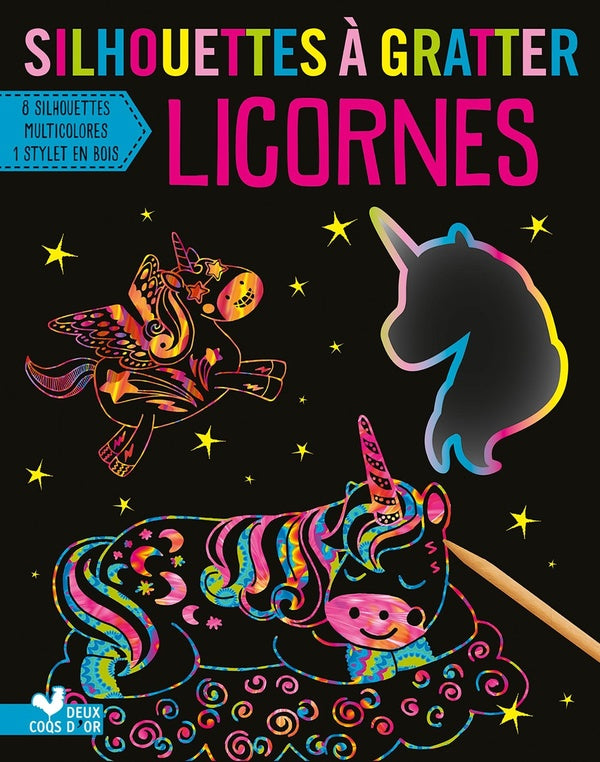 Mes cartes à gratter : silhouettes à gratter ; licornes