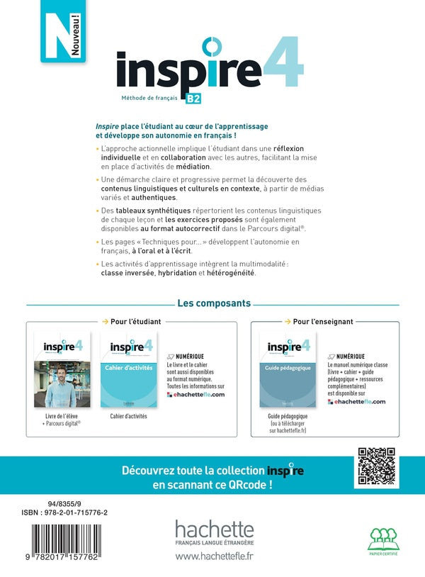 Inspire 4 : livre de l'élève + audio/vidéo + parcours digital