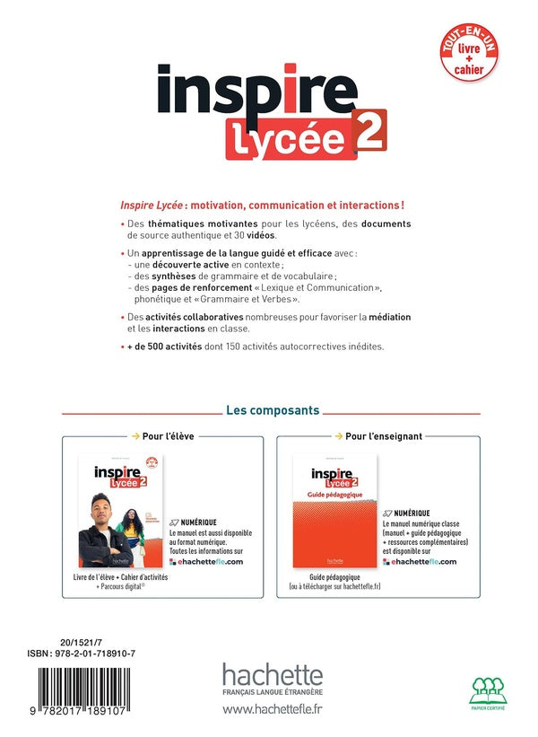 Inspire lycée 2 : FLE ; Pack Livre de l'élève + Cahier d'activités ; A2